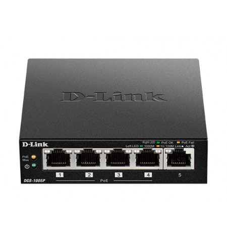 D-Link DGS-1005P tinklo komutatorius Ne-valdomas L2 Gigabit Ethernet (10/100/1000) Maitinimas per Eternetą (PoE) Juoda