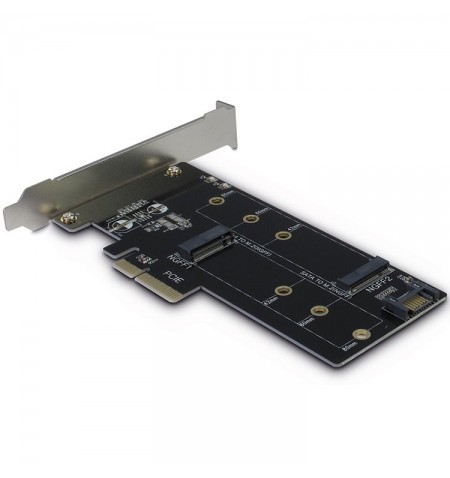 INTER-TECH PCIe Adapter for M.2 (1x M.2 S-ATA to S-ATA 7pin (powered by PCIe) + 1x M.2 PCIe x4 v3.0)