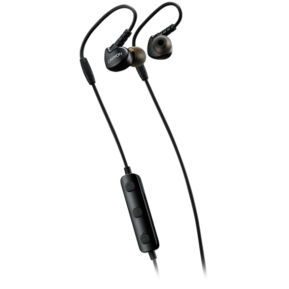 CANYON BTH-1 Bluetooth sport earphones with microphone, cable length 0.3m, 18 25 22mm, 0.028kg, Black