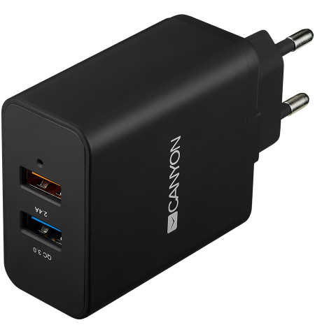 CANYON H-07 Universal 2xUSB AC charger (in wall) with over-voltage protection(1 USB with Quick Charger QC3.0), Input 100V-240V, 