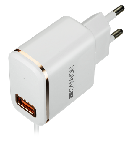 CANYON H-043 Universal 1xUSB AC charger (in wall) with over-voltage protection, plus lightning USB connector, Input 100V-240V, O