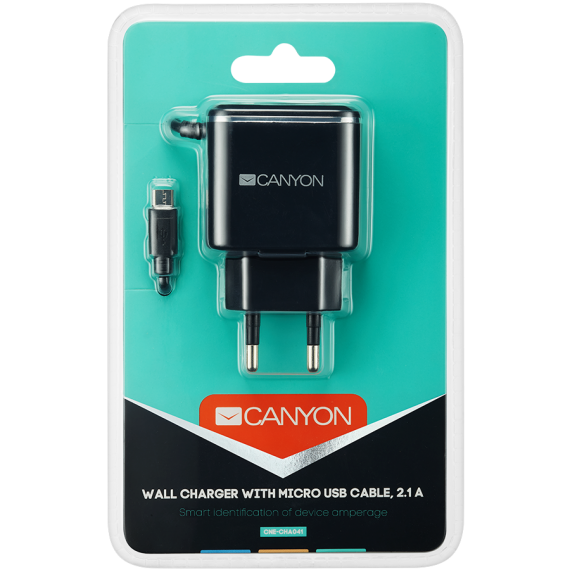 CANYON H-041 Universal 1xUSB AC charger (in wall) with over-voltage protection, plus Micro USB connector, Input 100V-240V, Outpu