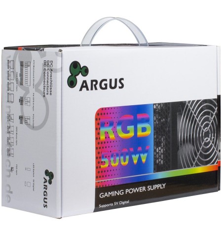 Power Supply INTER-TECH Argus RGB, 80PLUS Bronze, 500W, Retail, 1x140 Fan, 1x20+4Pin, 4+4Pin, 1xPCI-e 6+2Pin, 4x4Pin (Molex), 4x