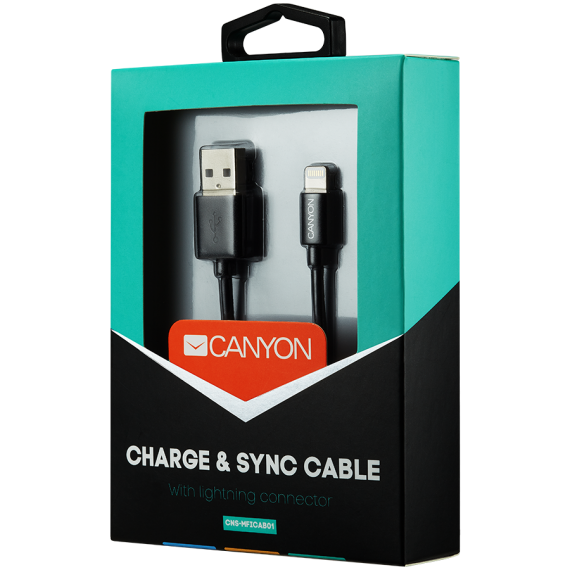 CANYON MFI-1 CNS-MFICAB01B Ultra-compact MFI Cable, certified by Apple, 1M length , 2.8mm , black color