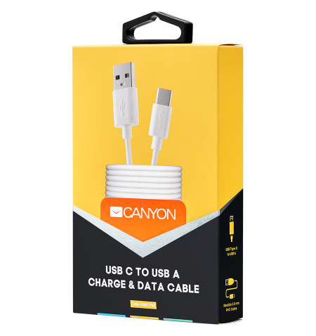CANYON UC-1 Type C USB Standard cable, cable length 1m, White, 15 8.2 1000mm, 0.018kg