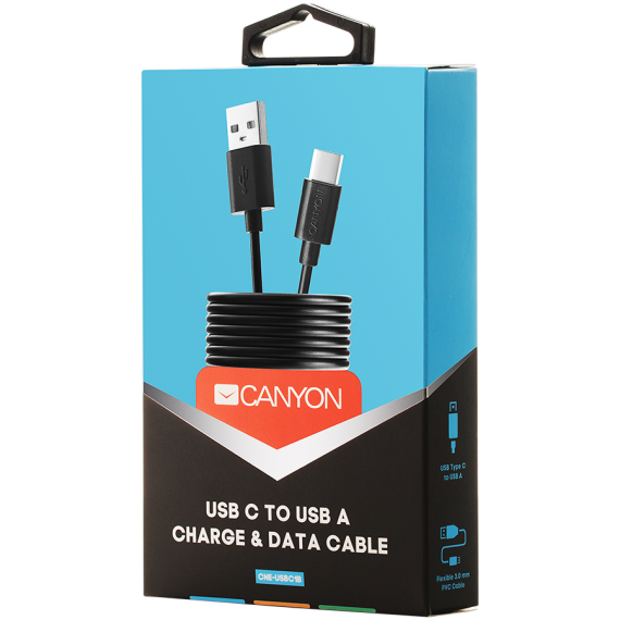 CANYON UC-1 Type C USB Standard cable, cable length 1m, Black, 15 8.2 1000mm, 0.018kg