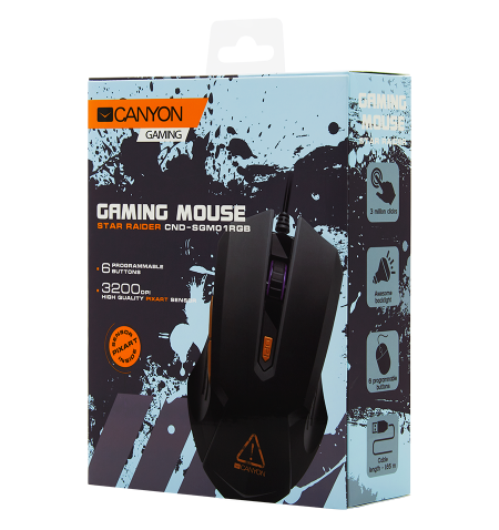 CANYON Star Raider GM-1 Optical Gaming Mouse with 6 programmable buttons, Pixart optical sensor, 4 levels of DPI and up to 3200,