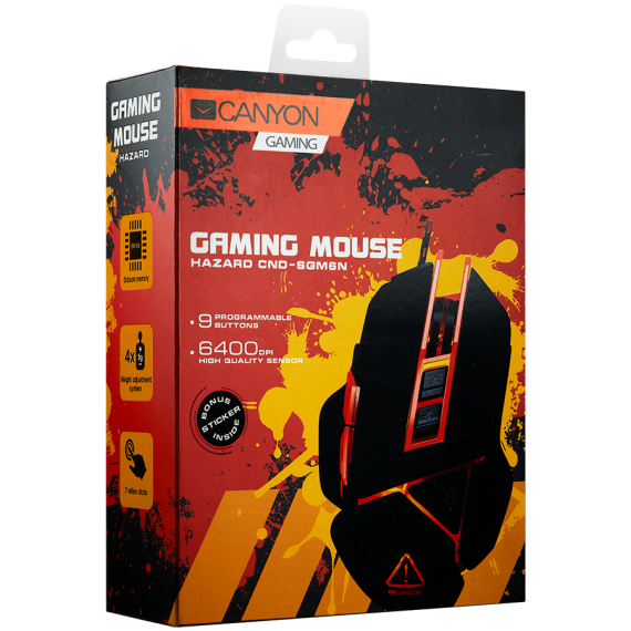 CANYON Hazard GM-6 Optical gaming mouse, adjustable DPI setting 800/1600/2400/3200/4800/6400, LED backlight, moveable weight slo