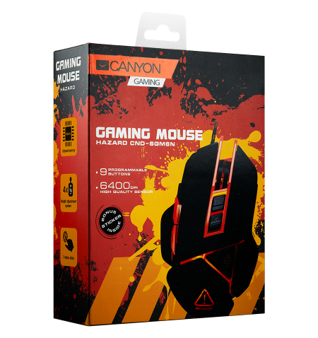 CANYON Hazard GM-6 Optical gaming mouse, adjustable DPI setting 800/1600/2400/3200/4800/6400, LED backlight, moveable weight slo