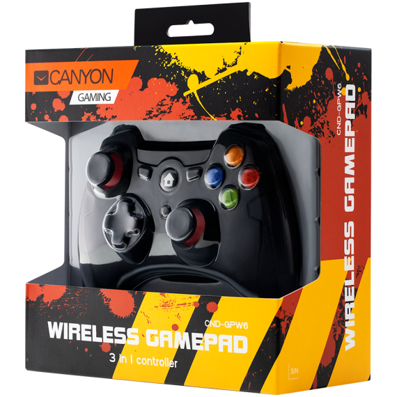 CANYON GP-W6 2.4G Wireless Controller with Dual Motor, Rubber coating, 2PCS AA Alkaline battery ,support PC X-input mode/D-input