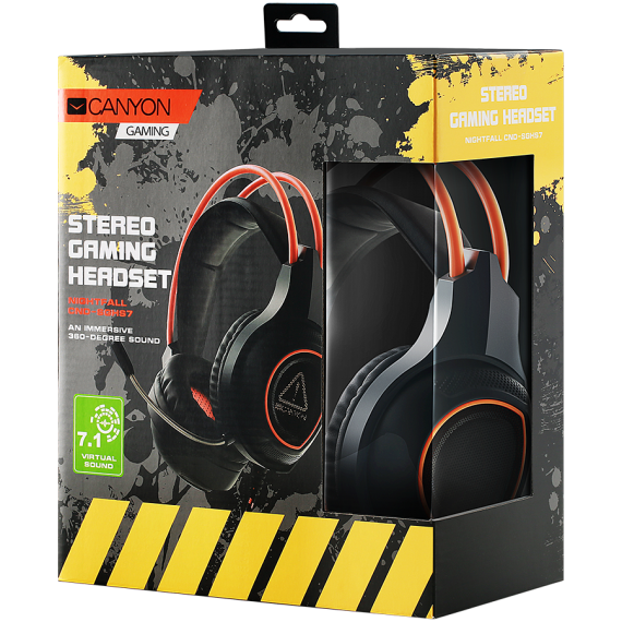 CANYON Nightfall GH-7 Gaming headset with 7.1 USB connector, adjustable volume control, orange LED backlight, cable length 2m, B