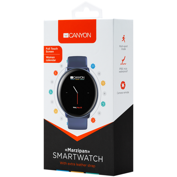 CANYON Marzipan SW-75 Smart watch, 1.22inches IPS full touch screen, aluminium+plastic body,IP68 waterproof, multi-sport mode wi