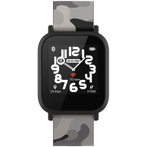 Teenager smart watch, 1.3 inches IPS full touch screen, black plastic body, IP68 waterproof, BT5.0, multi-sport mode, built-in k