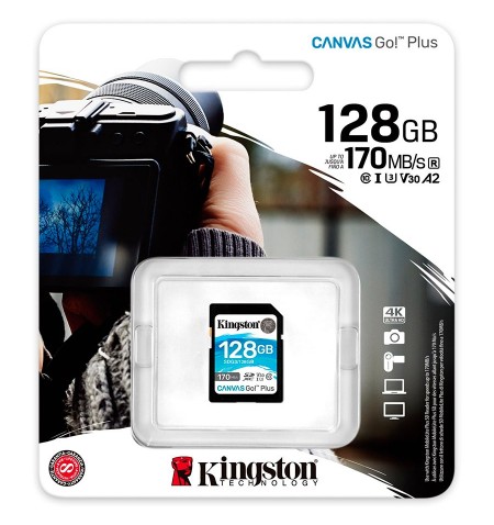 Kingston 128GB SDXC Canvas Go Plus 170R C10 UHS-I U3 V30 EAN: 740617301458