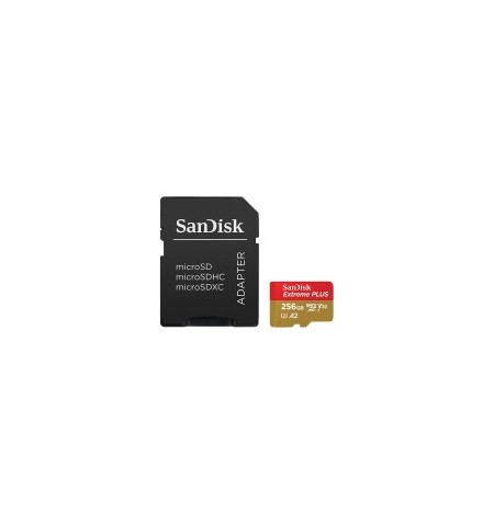 SANDISK Memory Flash cards 256GB Extreme Plus Micro SDXC Class 10/UHS-I U3/Video Speed Class V30/Application Performance Class A