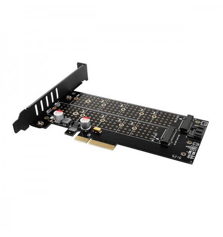 AXAGON PCEM2-DC PCI-E 3.0 4x - DUAL M.2 SSD (NVMe + SATA), dual voltage, up to 110mm SSD, fan + heatsink