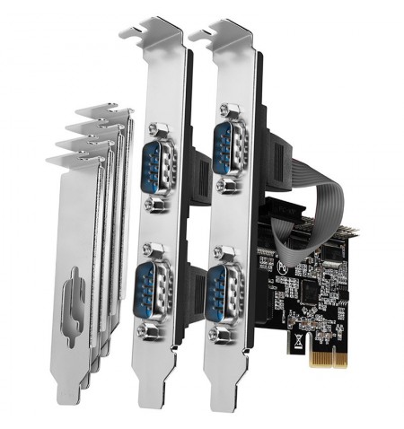 PCI-Express card with four serial ports 250 kbps. ASIX AX99100. Standard & Low profile.