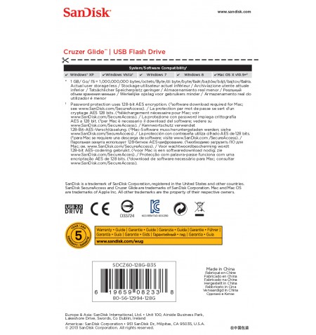 Sandisk Cruzer Glide USB atmintukas 128 GB USB A tipo 2.0 Juoda, Raudona