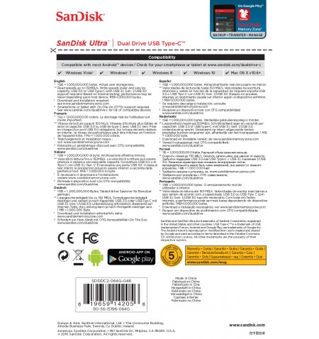 Sandisk Ultra Dual Drive USB Type-C USB atmintukas 64 GB USB Type-A / USB Type-C 3.2 Gen 1 (3.1 Gen 1) Juoda, Sidabras