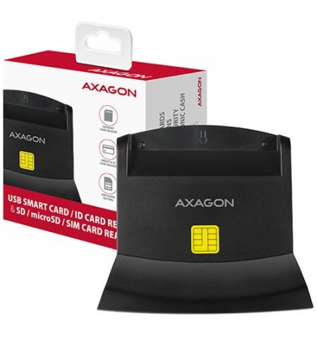 Axagon desktop stand reader Smart card / ID card AXAGON CRE-SM2 with USB 2.0 interface include SD, microSD and SIM card slots.