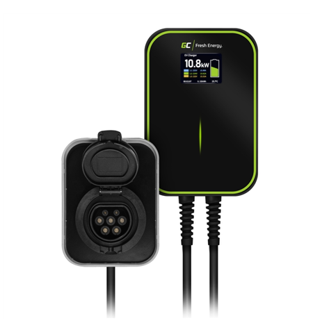 Green Cell EV Charger PowerBox 22kW charger with Type 2 socket and RFID for charging electric cars and Plug-In hybrids, 32 A