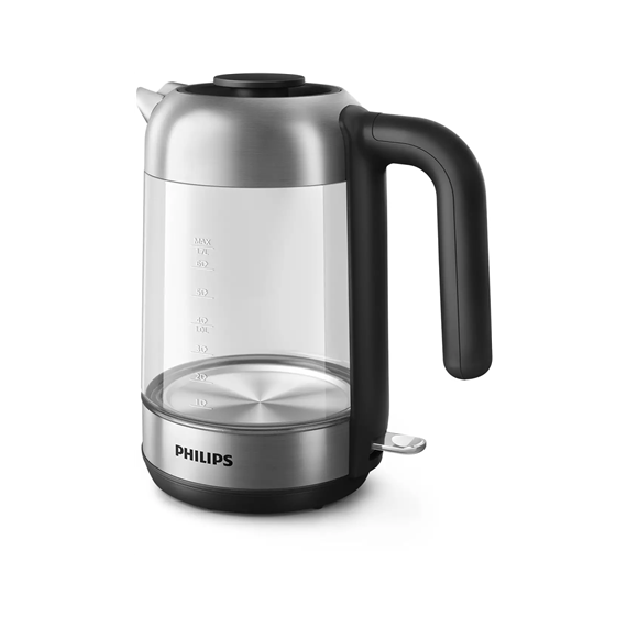 Philips Kettle HD9339/80 Electric, 2200 W, 1.7 L, Stainless steel/Glass, 360° rotational base, Black/Silver