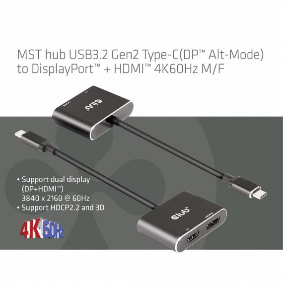 CLUB3D CSV-1552 vaizdo kabelio adapteris C tipo USB HDMI + DisplayPort