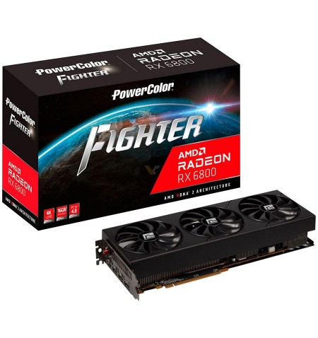 PowerColor TUL Video Card AMD Radeon 6800 Fighter 16GB, 256bit GDDR6 2155Mhz, PCI-E 4, 3x DP, HDMI, Triple Fan, 2.5 slot