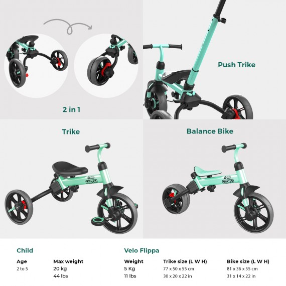 Yvolution YVelo Flippa 3in1 Evolutionary balance bike - green