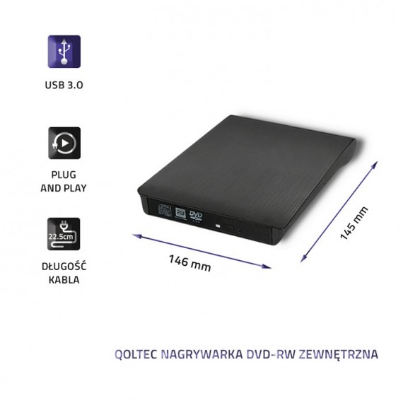 Qoltec 51857 Išorinis DVD-RW grotuvas | USB 3: 0 | Juoda