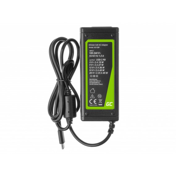 Green Cell AD128P AC adapter charger USB-C 45W (5V-20V / 2.25A-3A)