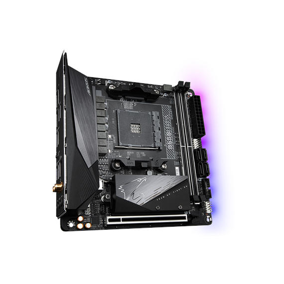 Gigabyte B550I AORUS PRO AX 1.0 Processor family AMD, Processor socket AM4, DDR4 DIMM, Memory slots 2, Chipset AMD B, Mini ITX