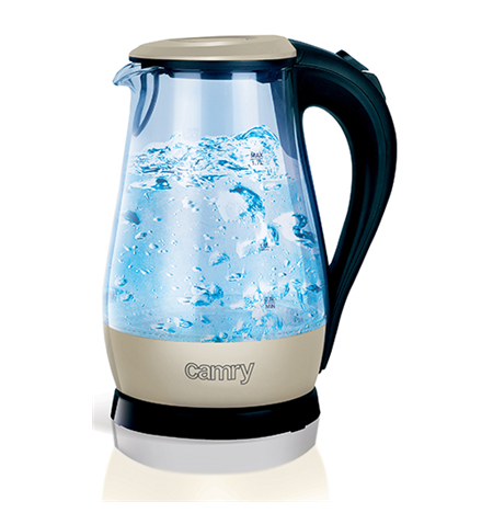 Camry CR 1251 Standard kettle, Glass, Glass/Black, 2000 W, 360° rotational base, 1.7 L