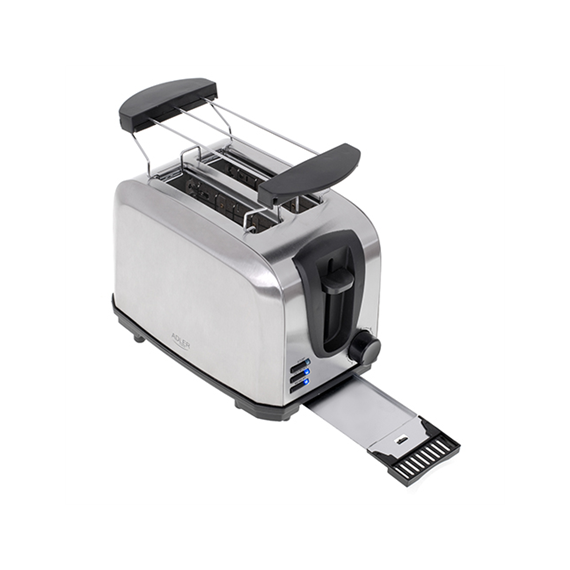 Adler Toaster AD 3222 Power 700 W, Number of slots 2, Housing material Stainless steel, Silver