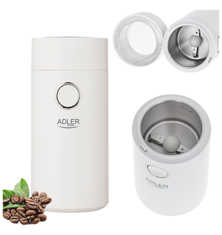 Adler Coffee Mill AD 4446ws 150 W, Coffee beans capacity 75 g, White