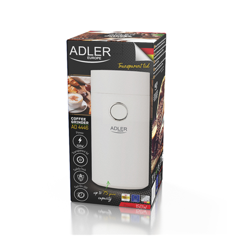 Adler Coffee Mill AD 4446ws 150 W, Coffee beans capacity 75 g, White