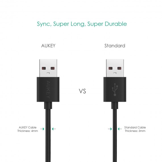 AUKEY CB-D10 Black cable Quick Charge micro USB-USB | 3x1.2m | 5A | 480 Mbps (3 pcs)