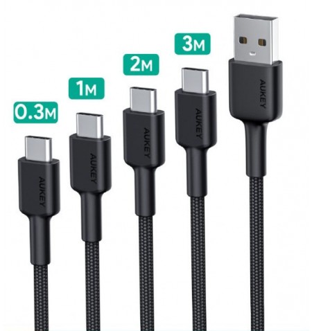 AUKEY CB-CD39 USB kabelis 0.3m/1m/2m/3m USB 3.2 Gen 1 (3.1 Gen 1) USB-C USB-A Juoda 4 pcs.