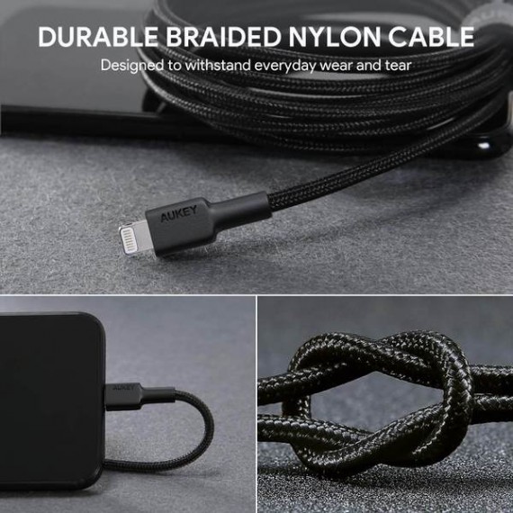 AUKEY CB-AL05 Black Cable Quick Charge Lightning-USB | 2m | MFi Apple