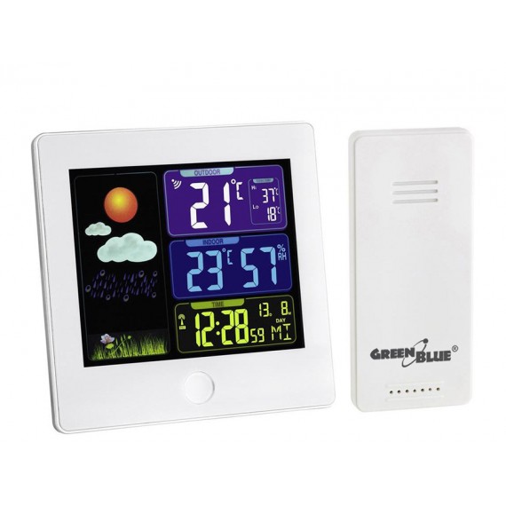 Wireless Weather Station Outside Sensor Alarm Colorful Display Green Blue GB520