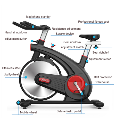 EQI Smart S200 Home Use Spin Bike, Adjustable resistance, 120 kg, 13 kg, Chain Driven, Black/Red, LCD display