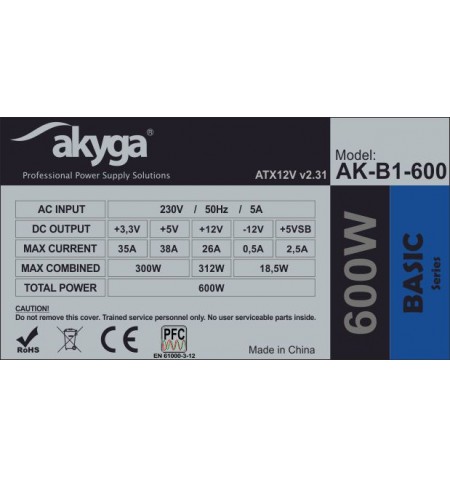 Akyga AK-B1-600 maitinimo blokas 600 W 20+4 pin ATX ATX Pilka