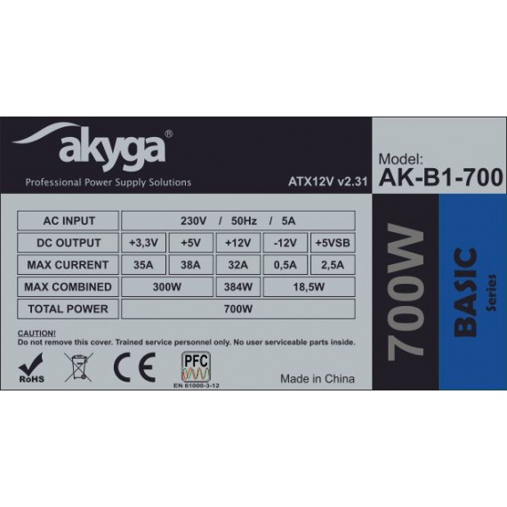 Akyga AK-B1-700 maitinimo blokas 700 W 20+4 pin ATX ATX Pilka