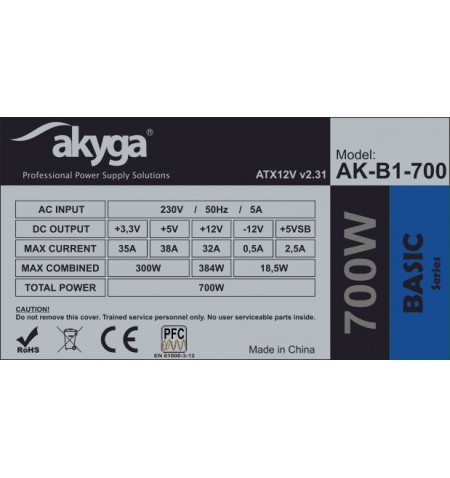 Akyga AK-B1-700 maitinimo blokas 700 W 20+4 pin ATX ATX Pilka