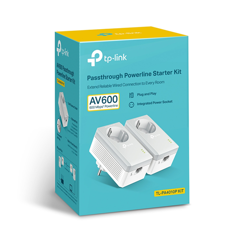 TP-LINK Passthrough Powerline 600 Starter Kit TL-PA4010P KIT 10/100 Mbit/s, Ethernet LAN (RJ-45) ports 1, Data transfer rate (ma