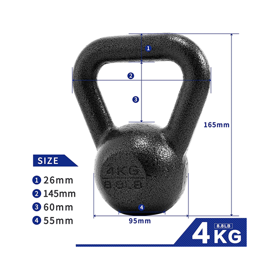 PROIRON PRKHKB04K Cast Iron Kettlebell Weight, 1 pc, 4 kg, Black, Solid Cast Iron