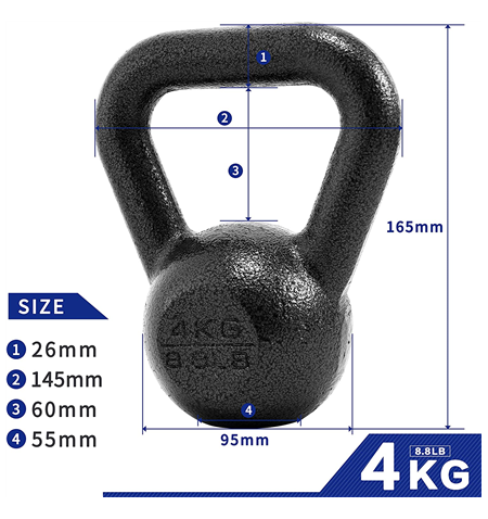 PROIRON PRKHKB04K Cast Iron Kettlebell Weight, 1 pc, 4 kg, Black, Solid Cast Iron