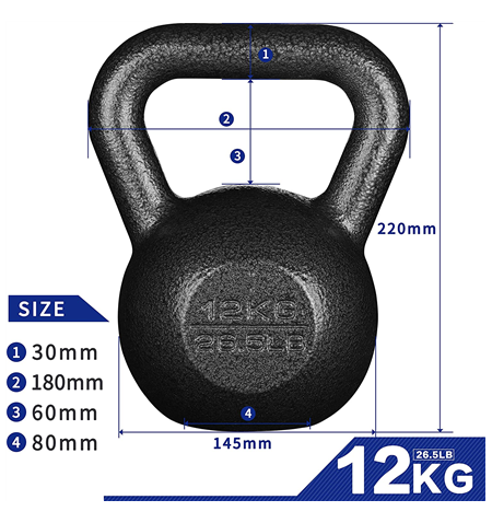 PROIRON PRKHKB12K Kettlebell Weight, 1 pc, 12 kg, Black, Cast Iron