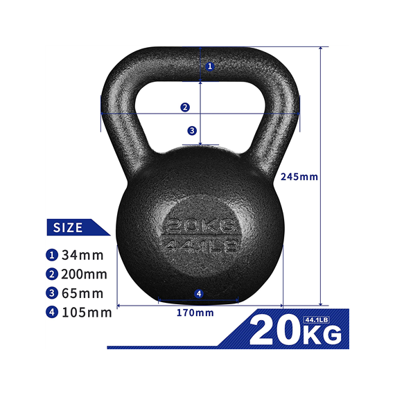 PROIRON PRKHKB20K Kettlebell Weight, 1 pc, 20 kg, Black, Cast Iron