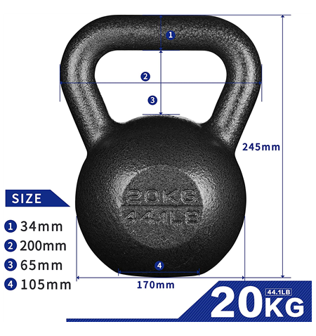 PROIRON PRKHKB20K Kettlebell Weight, 1 pc, 20 kg, Black, Cast Iron